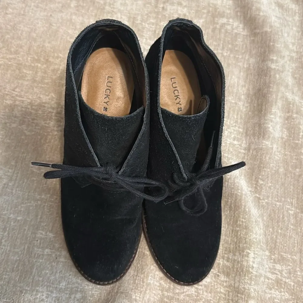 Lucky Brand Black Wedge Booties